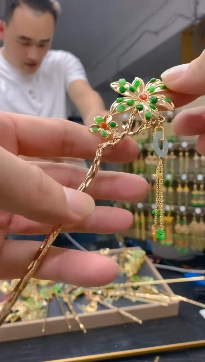 【闪购商品】翡翠耳饰合金95翡翠发簪