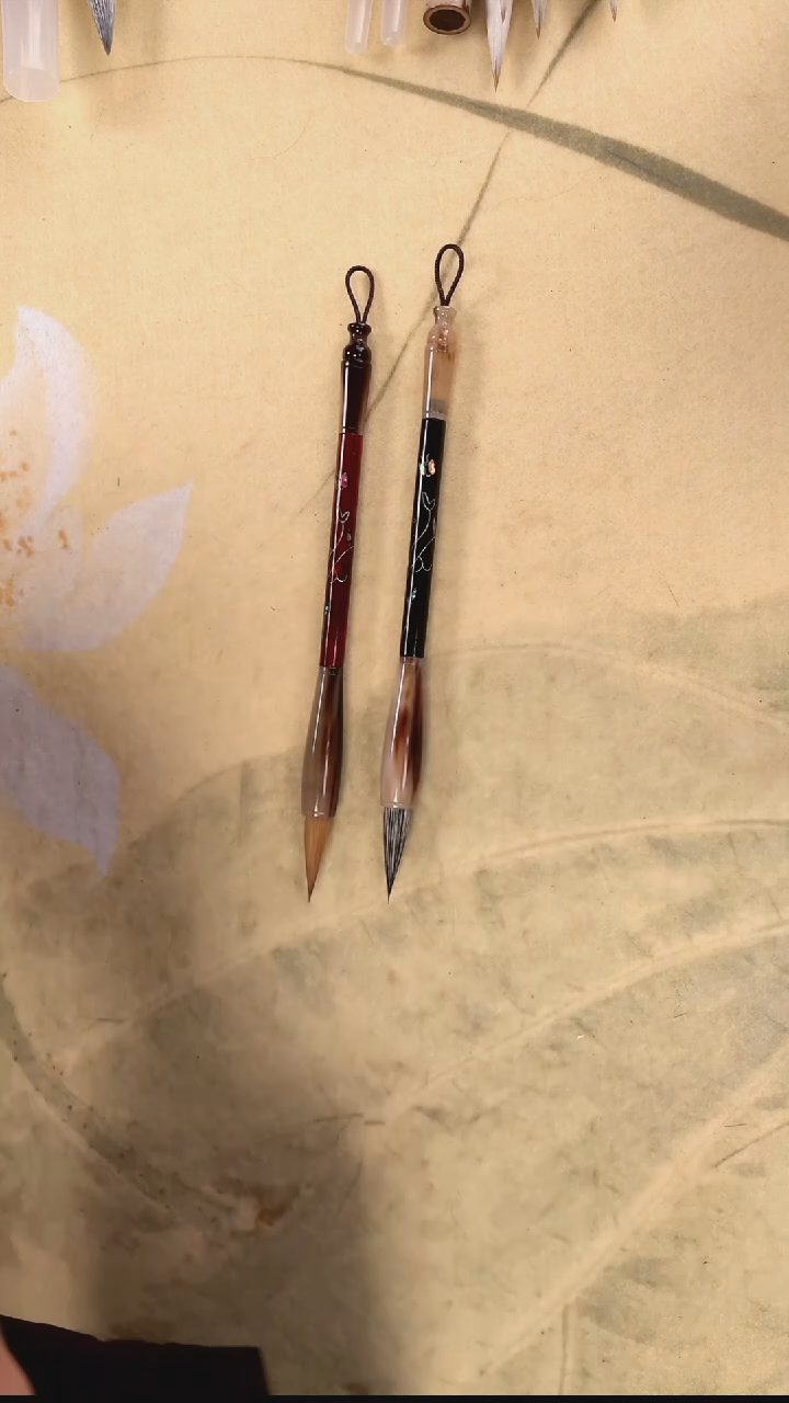 红木黑檀牛角斗螺钉蝴蝶狼毫狐狸毛出锋3.0一对