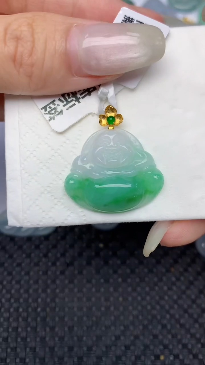 翡翠18K金镶嵌颈饰天然缅甸翡翠a货百元以上9元证书费自理