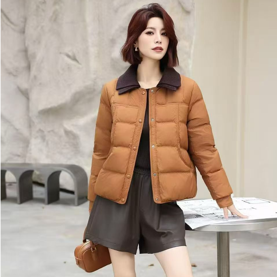 【海片】603女士休闲时尚冬款翻领短款羽绒服百搭舒适