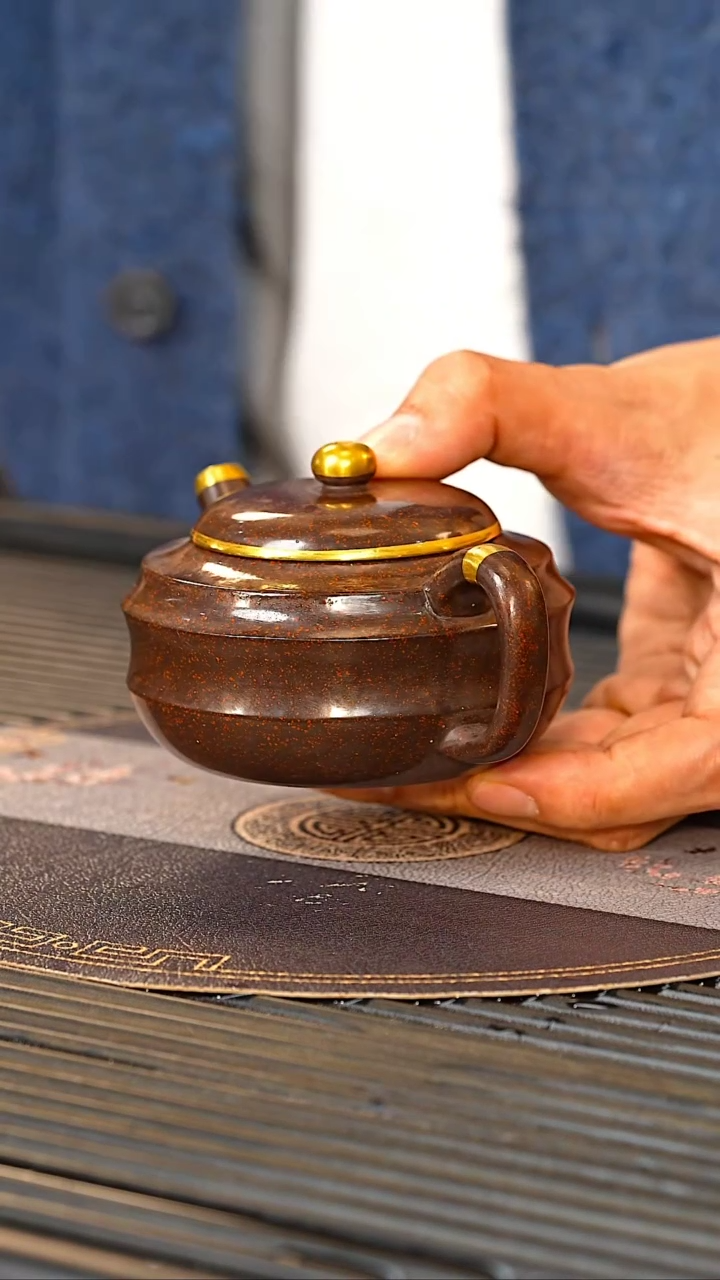 【闪购商品】紫砂茶壶XJH 水磨包金 双线壶