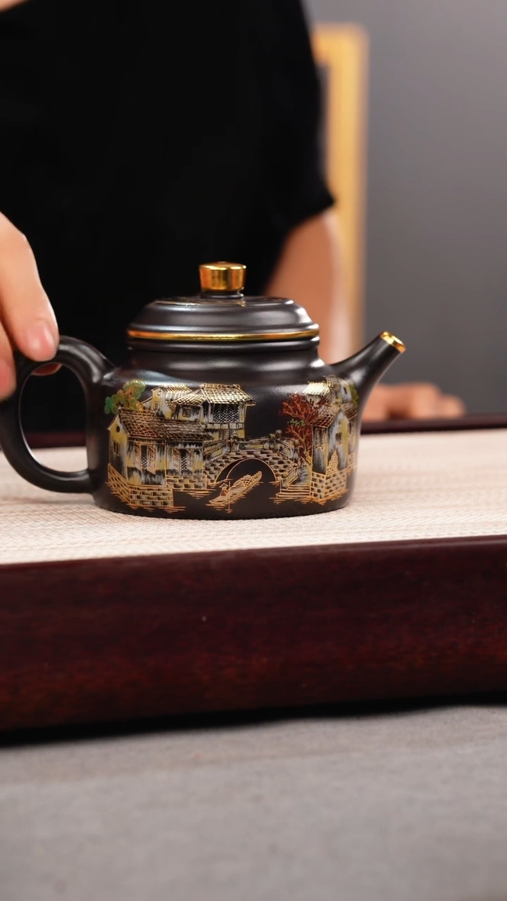 茶壶紫砂石黄 德钟 忆江南珐琅彩