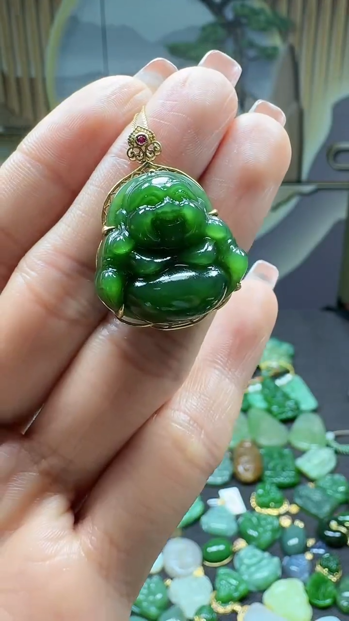 【闪购商品】和田玉挂件18K金镶嵌1