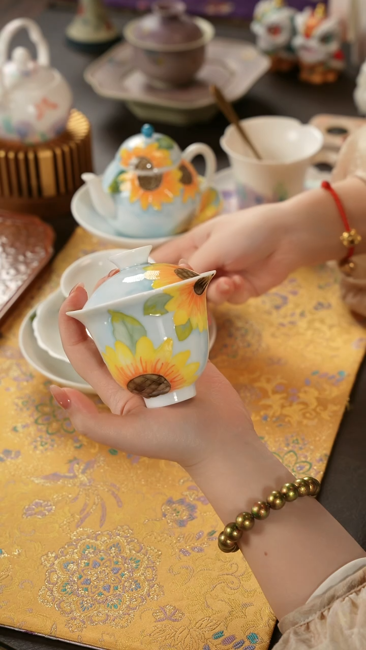 陶瓷茶具向日葵高足盖碗