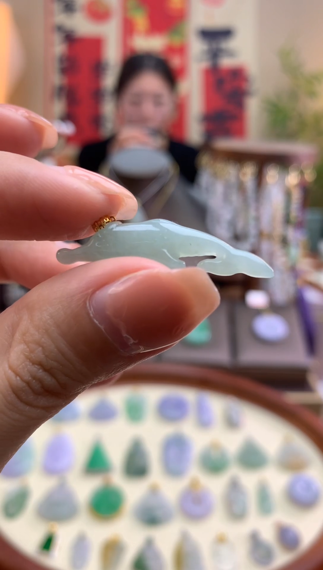 【闪购商品】翡翠颈饰18K金镶嵌金鱼