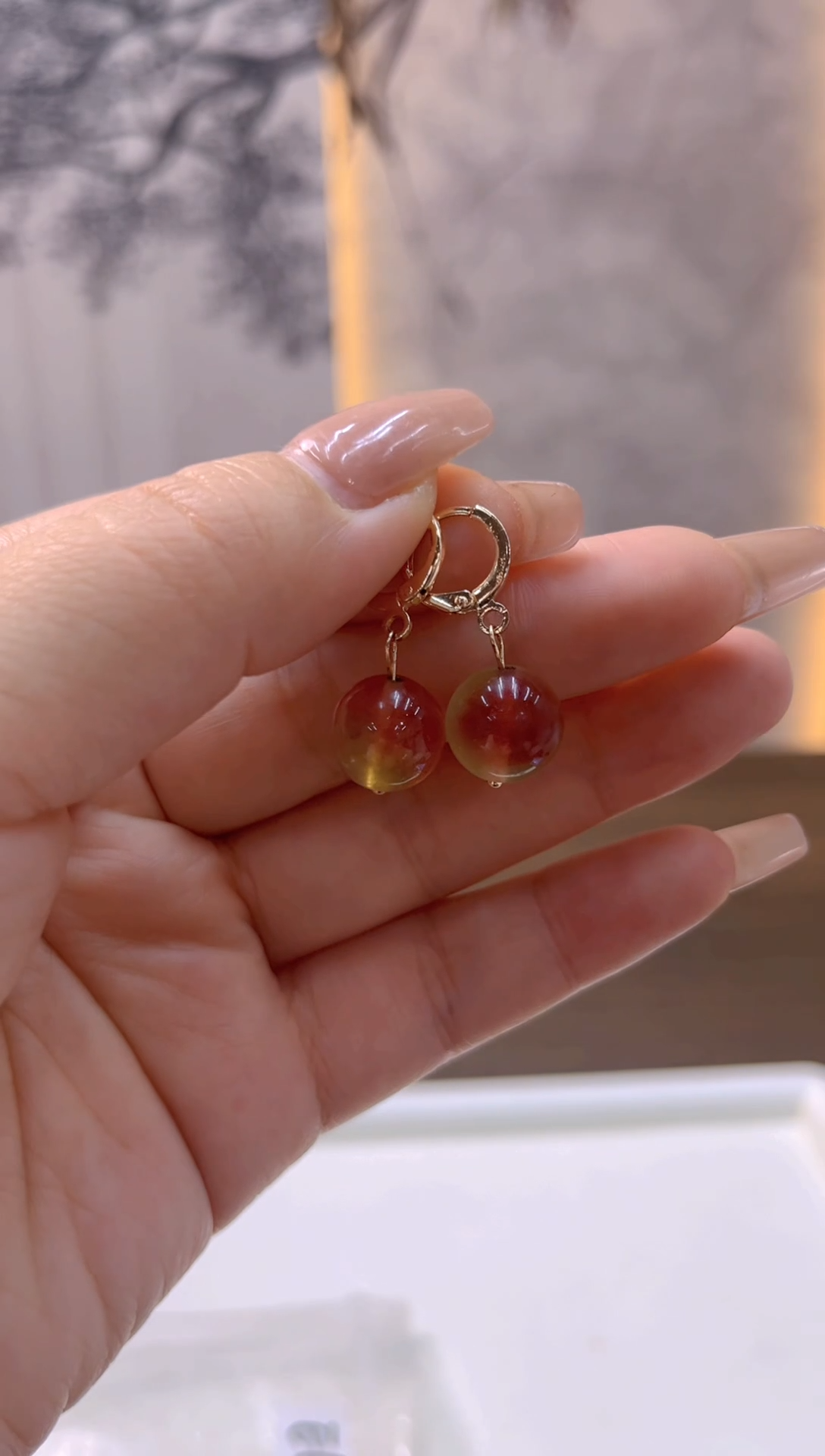 14K金镶嵌耳饰西瓜碧玺E610