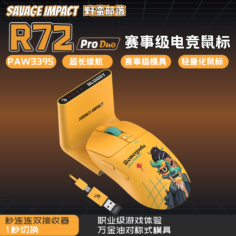 野蛮部落R72ProDuo双连电竞游戏无线鼠标2.4G抗干扰CS吃鸡双飞燕