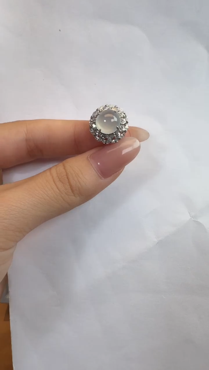 银S925镶嵌戒指翡翠925银镶缅甸A货翡翠戒指85