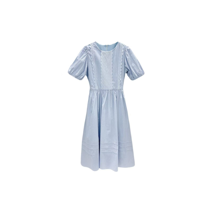 【付付专属】高品质-2505长裙气质轻奢简约连衣裙拼接泡泡袖