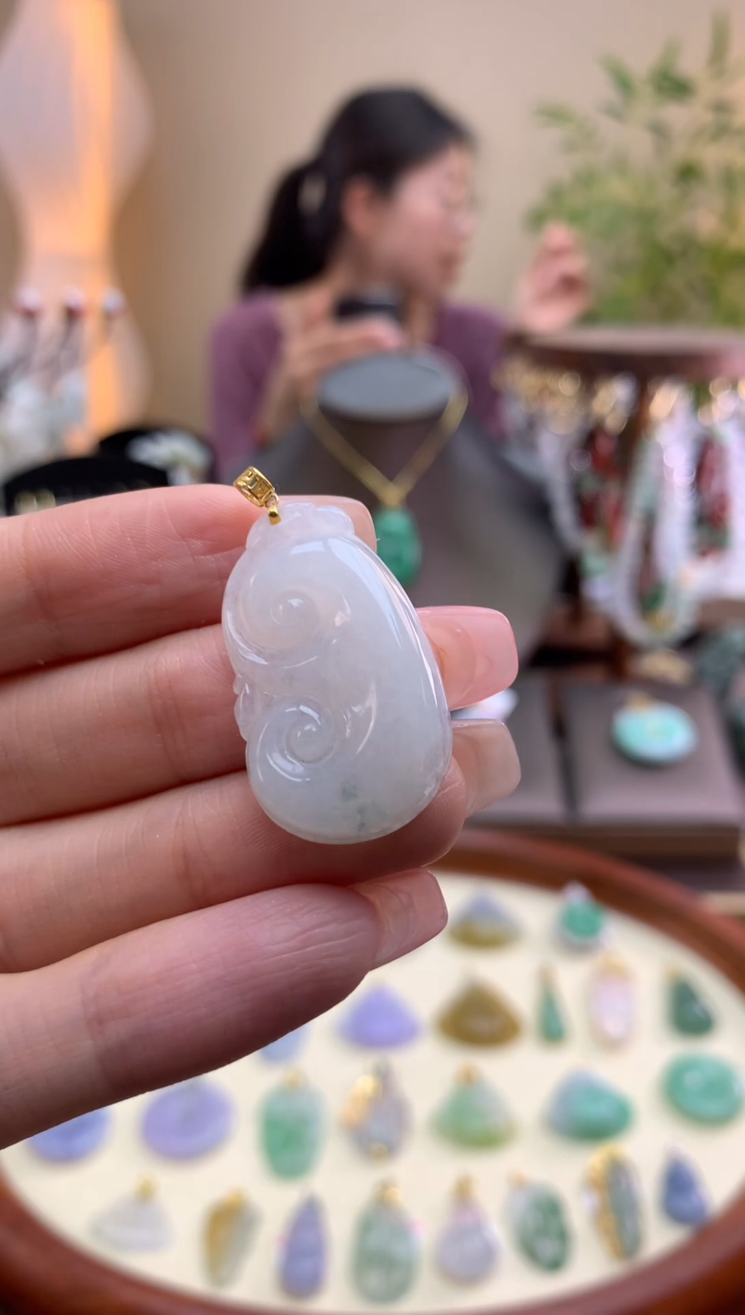 【闪购商品】翡翠颈饰18K金镶嵌如意