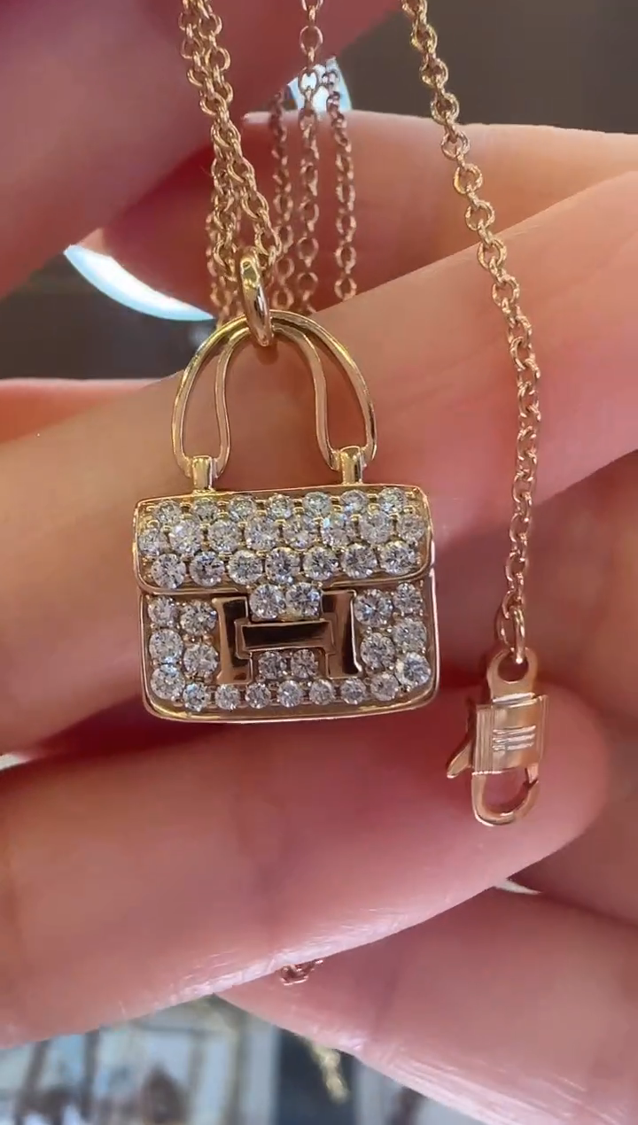 18K金镶嵌项链钻石康康包项链6.8克左右