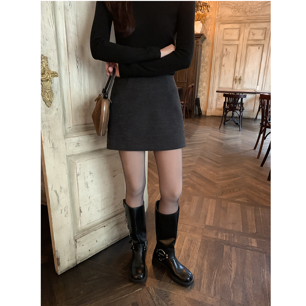 pusumede  奥克兰旧街 高腰毛呢半身裙女显瘦包臀裙气质a字短裙