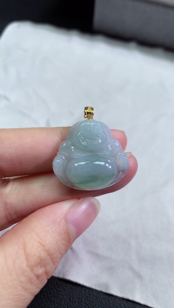 【闪购商品】翡翠颈饰18K金镶嵌飘花佛公