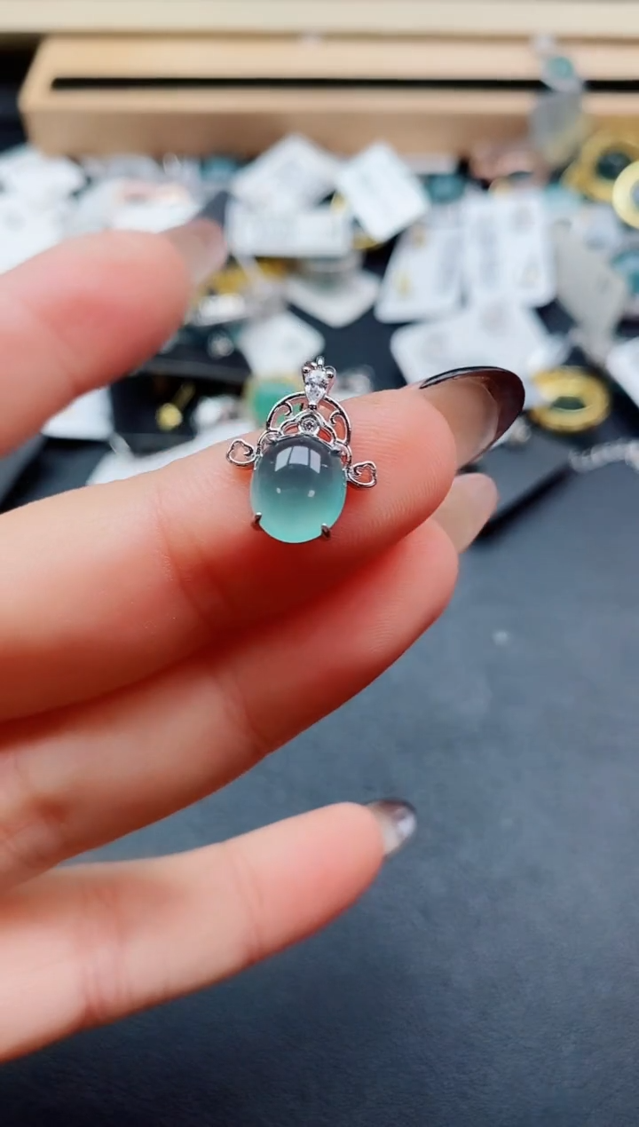 翡翠银S925镶嵌吊坠(不含链)0580