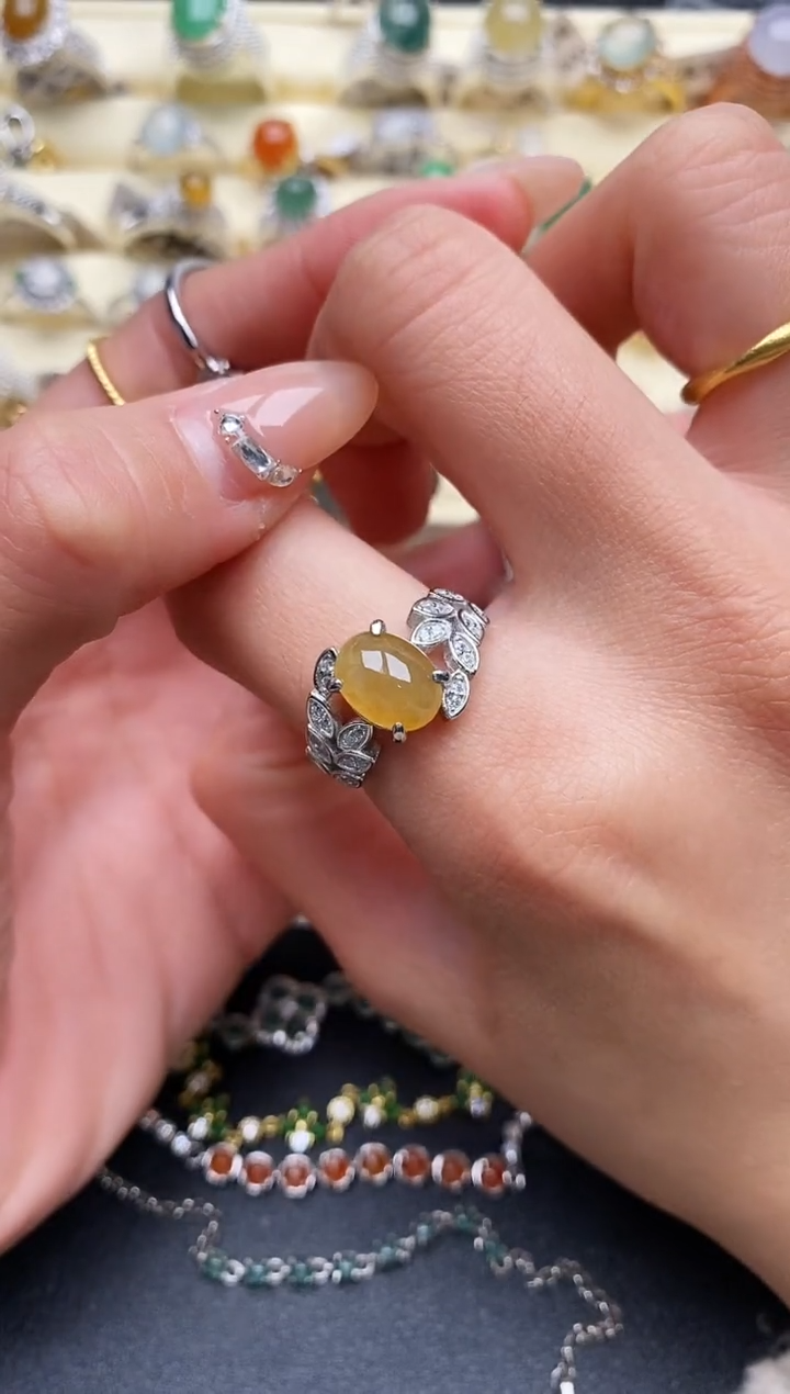 【闪购商品】翡翠戒指银S925镶嵌555555+7