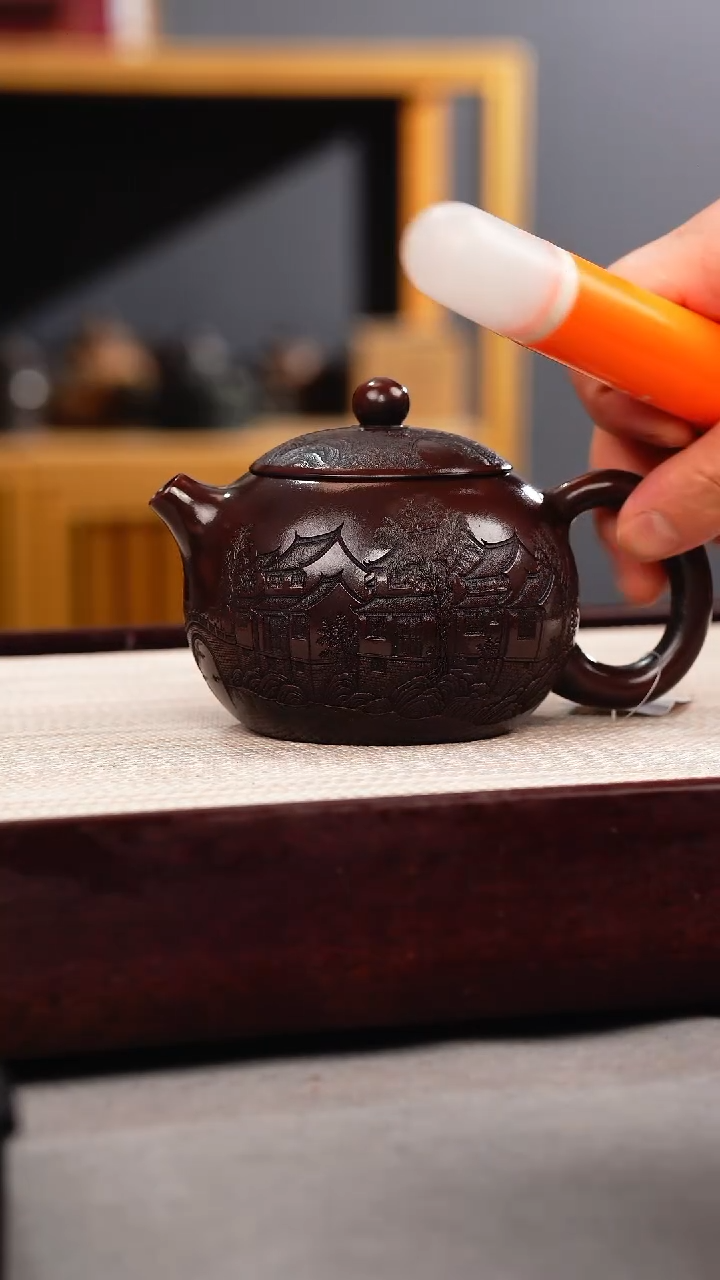 茶壶紫砂古乌泥 西施 楼房