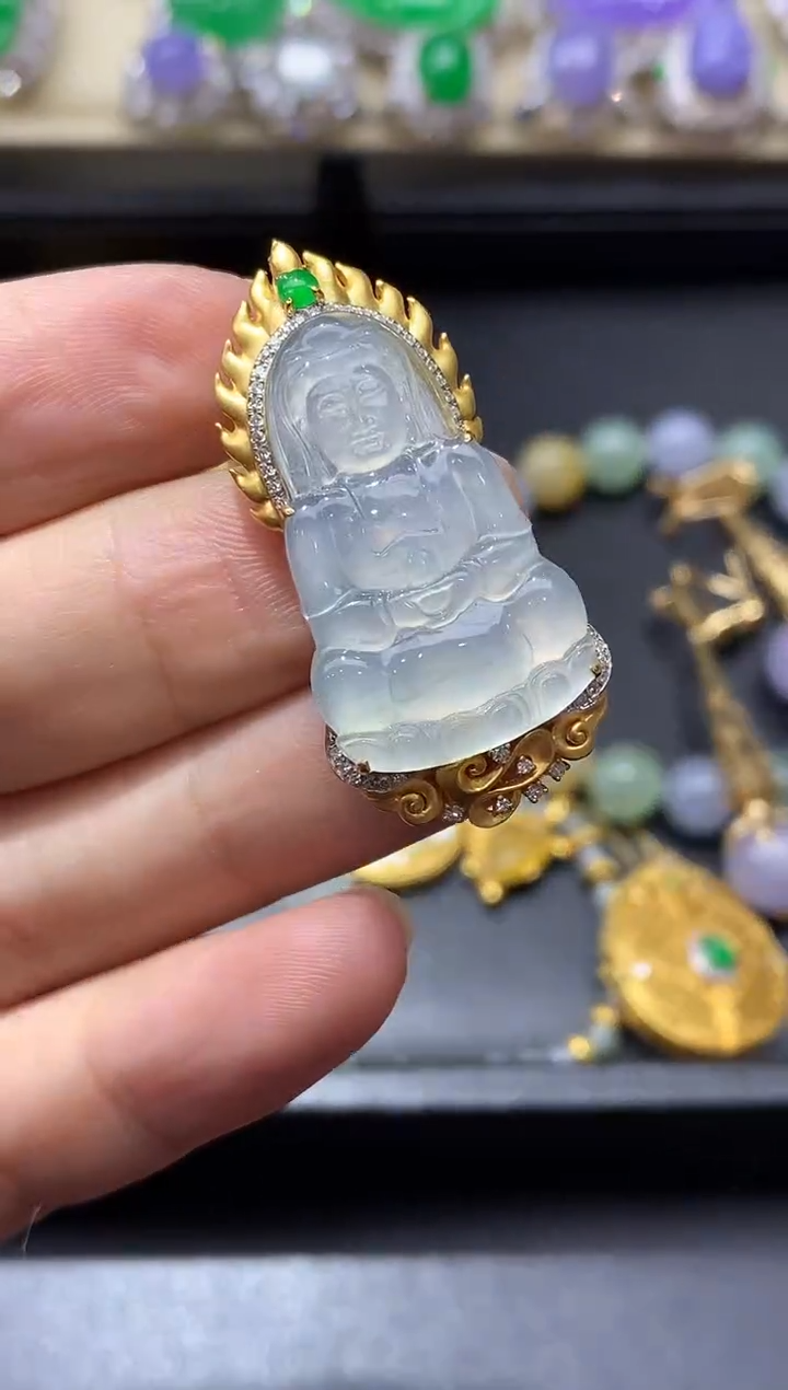 颈饰18K金镶嵌翡翠552-中国好珍宝