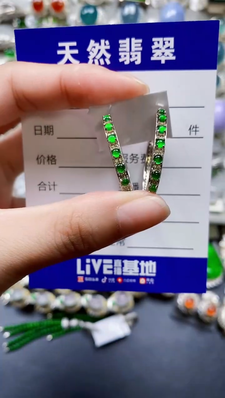 翡翠银S925镶嵌耳饰0315