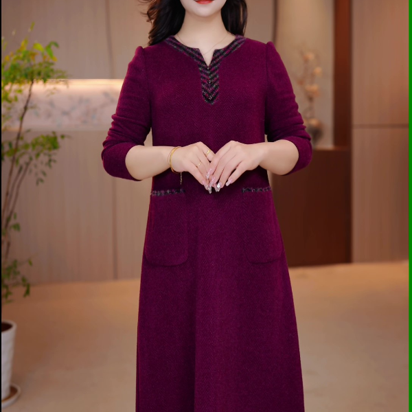 冬季新款大码女装连衣裙加绒加厚遮肉显瘦加大显瘦SXE-5722