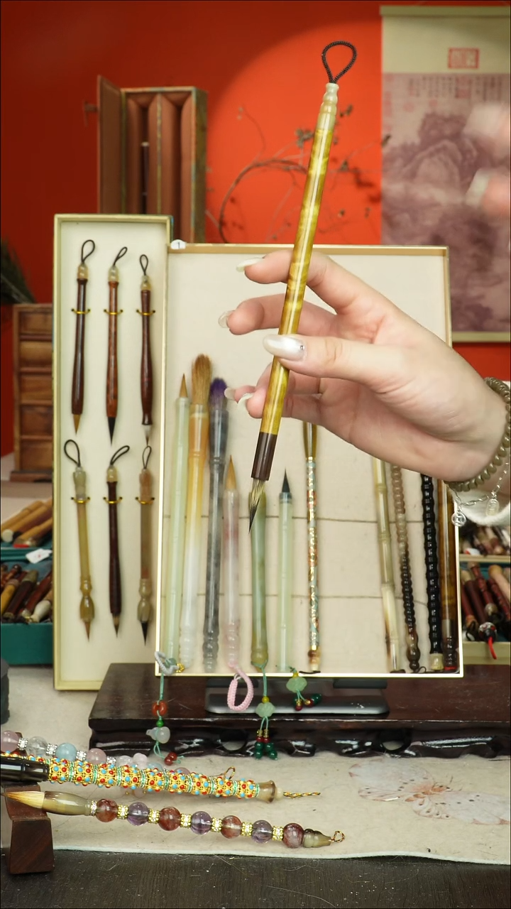 7号闪孤品高货毛笔链接 清水试笔 蘸墨不退