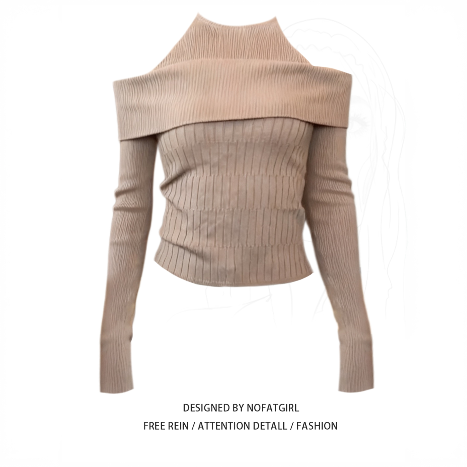 大码胖妹妹纯欲辣妹假两件一字肩针织衫女秋冬设计感修身露肩上衣