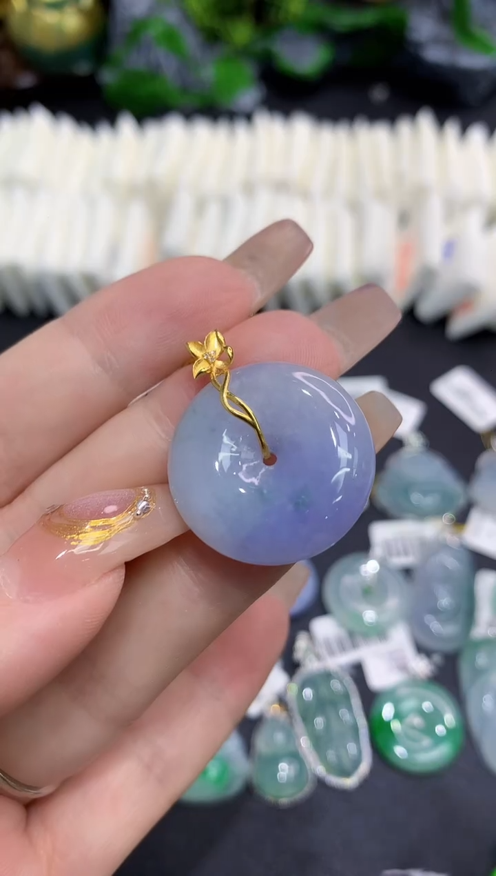 翡翠18K金镶嵌吊坠(不含链)111111