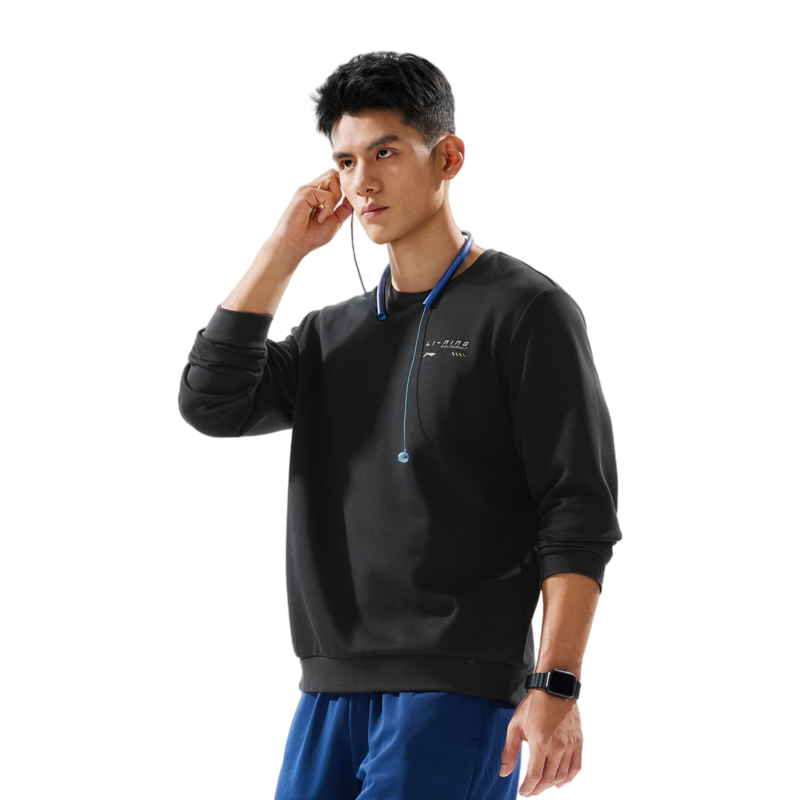 李宁卫衣秋男健身系列时尚舒适透气常规套头无帽卫衣AWDU165-B品