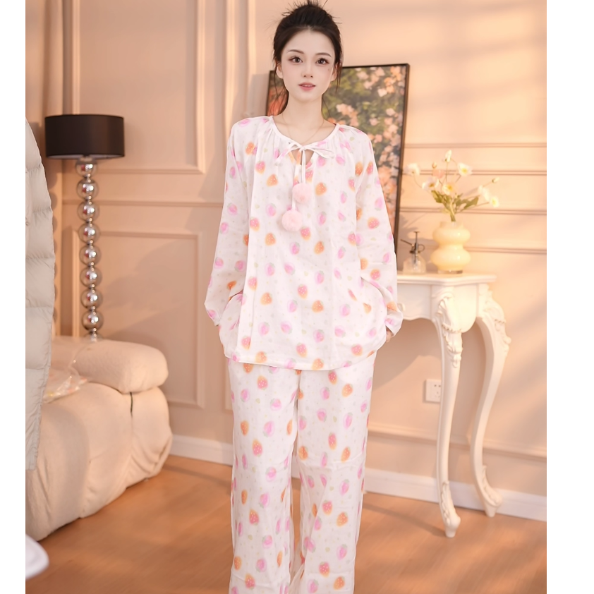【多色草莓】婷睡衣女套装气质夏季宽松甜美大码碎花时尚休闲