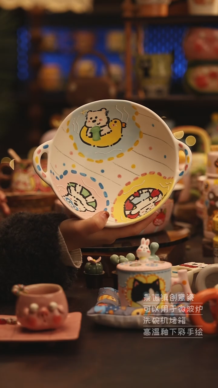 陶瓷景德镇可爱陶瓷釉下彩绘设计师款