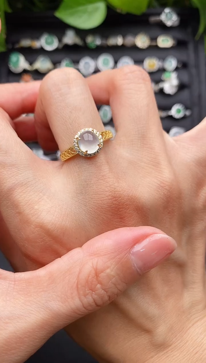 【闪购商品】翡翠戒指银S925镶嵌缅甸天然A货翡翠111 7-10