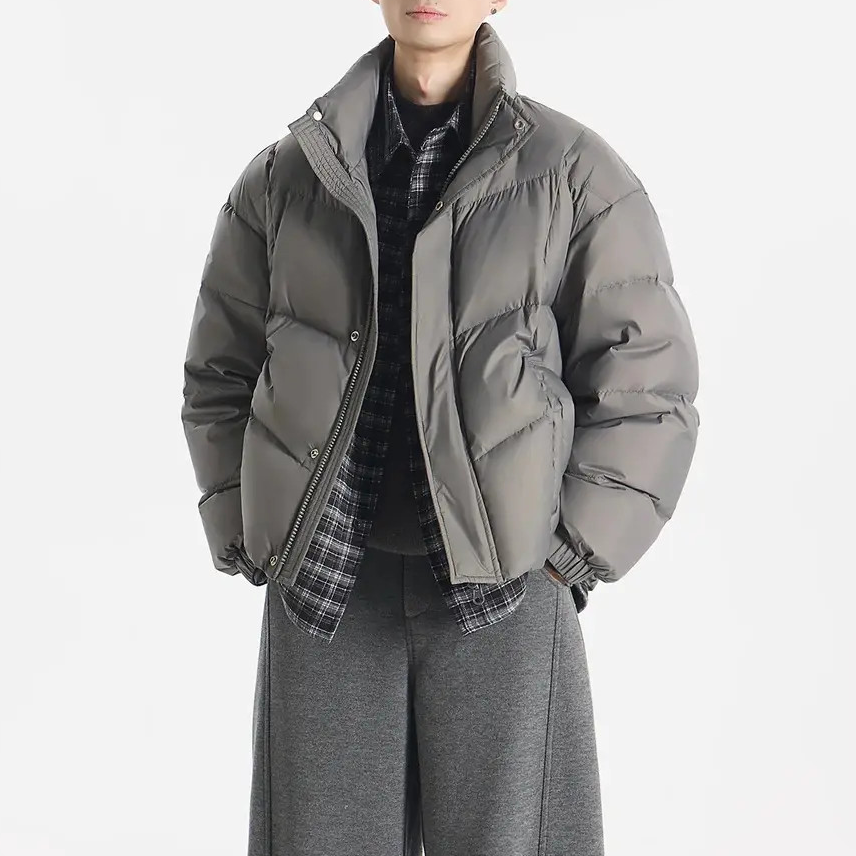 『约在冬季』格纹拼接叠穿休闲假两件棉服男简约保暖棉衣宽松潮流