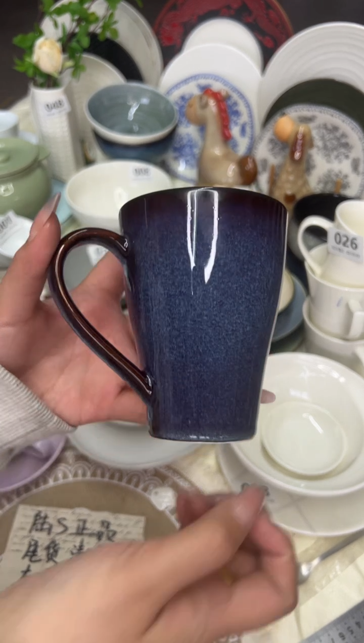 新骨瓷049 瑕疵 麟彩蓝 马克杯 
