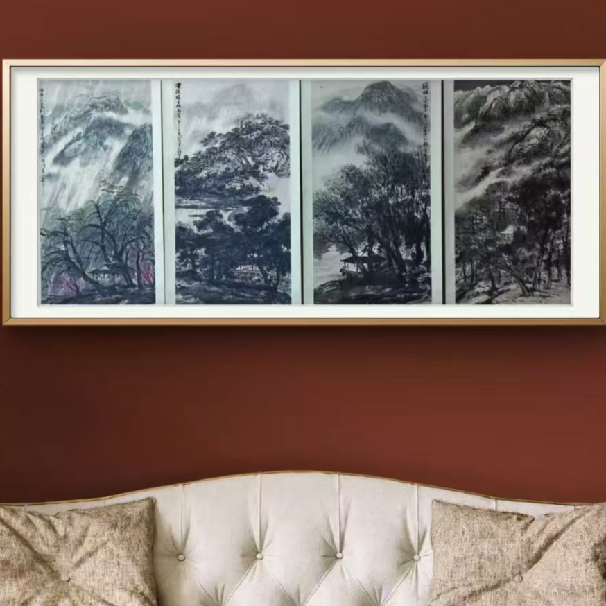 崔先生《春夏秋冬》山水四条屏 版画