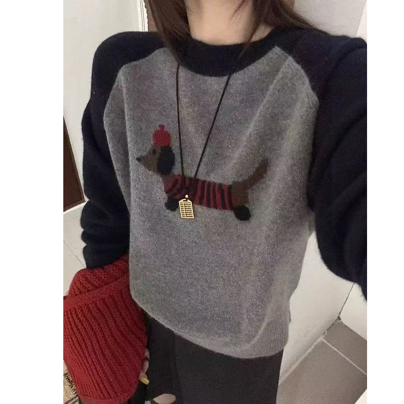 【香肠狗】欧货时尚气质针织女毛衣套头气质宽松上衣