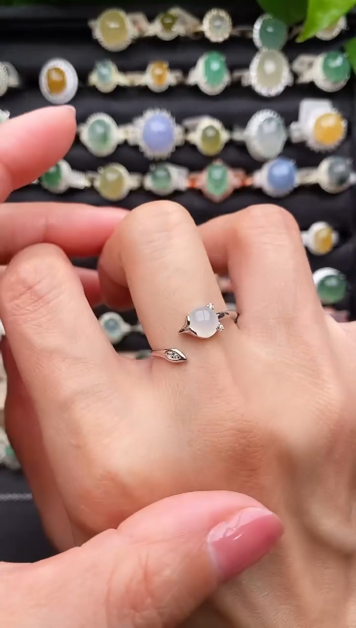 【闪购商品】翡翠戒指银S925镶嵌缅甸天然A货翡翠11   3-9