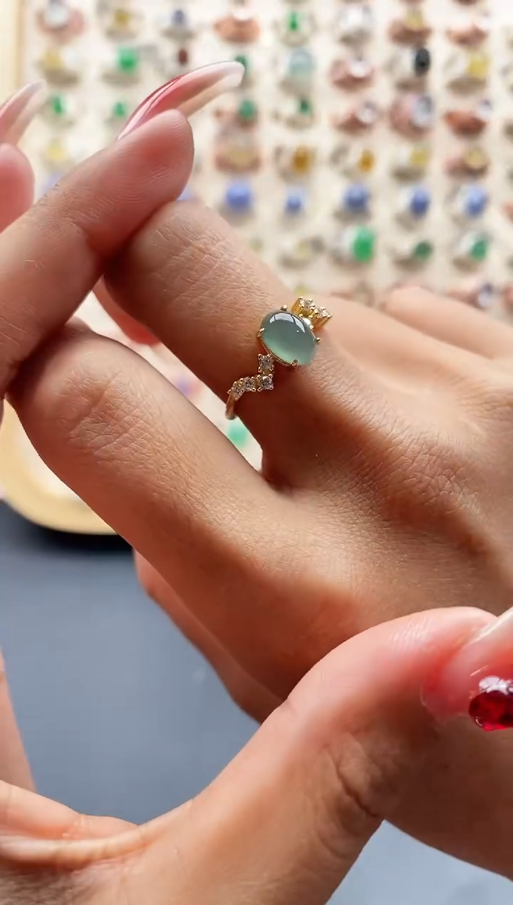 【闪购商品】翡翠戒指银S925镶嵌缅甸天然A货翡翠333 9+6