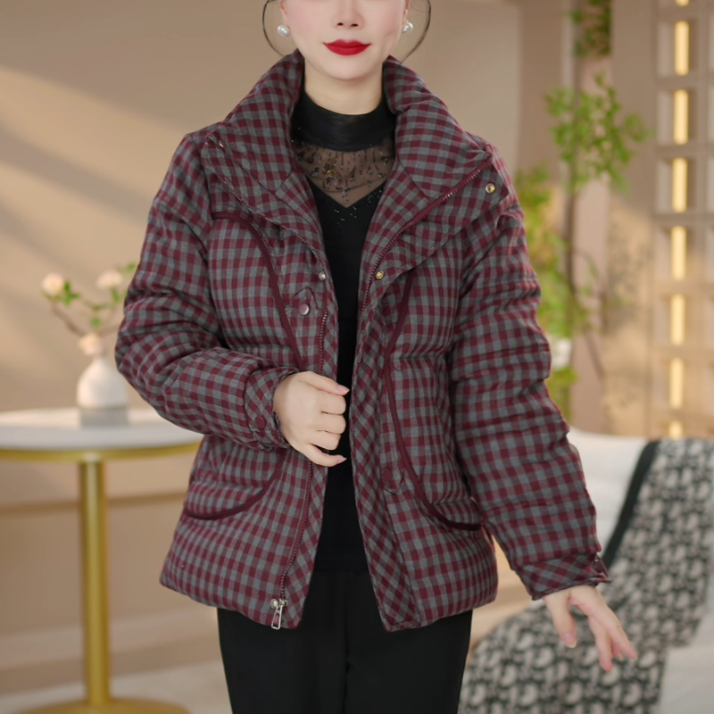 格子羽绒服女冬2025年新款洋气时尚宽松休闲加厚白鸭绒外套