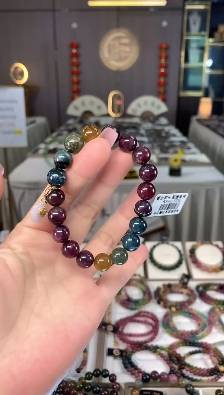 未镶嵌老矿碧玺色标彩虹单圈手串10mm+碧玺hon多样性发一条