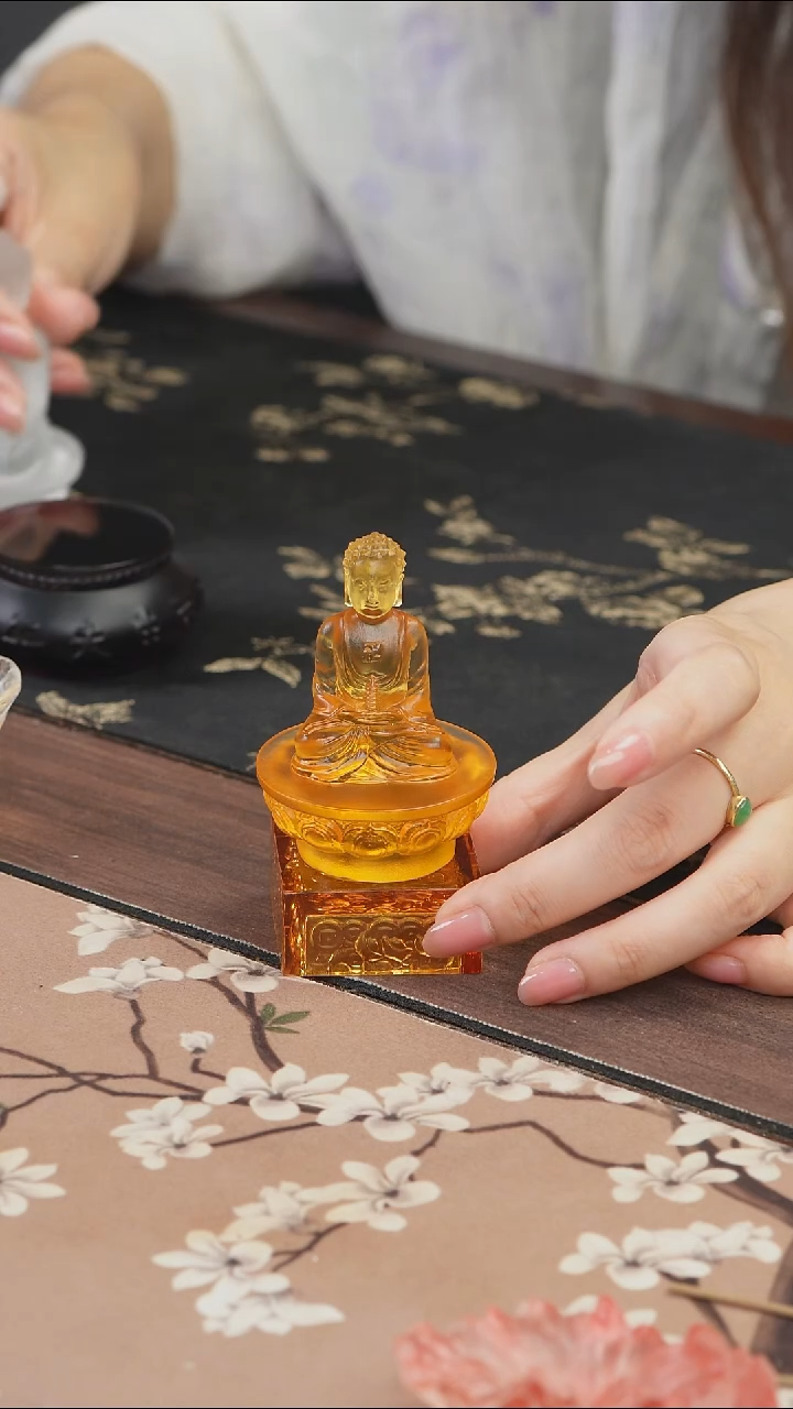 手工艺品琉璃黄色药师佛茶宠摆件