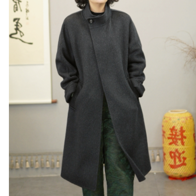 YIMEIXIU/依眉秀立领腰带大衣外套4067