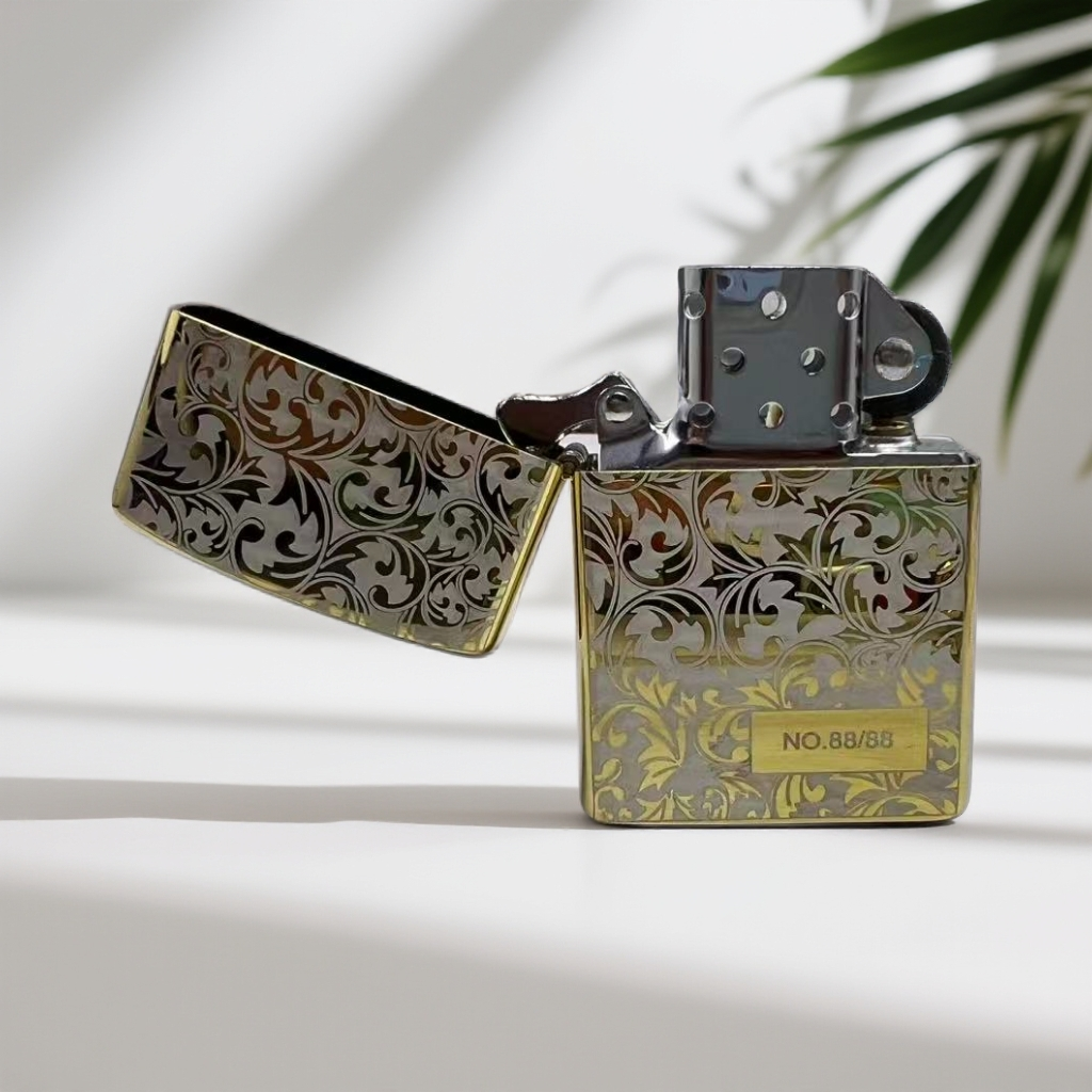 金唐草个性男士青铜浮雕老式砂轮防风打火机创意礼品