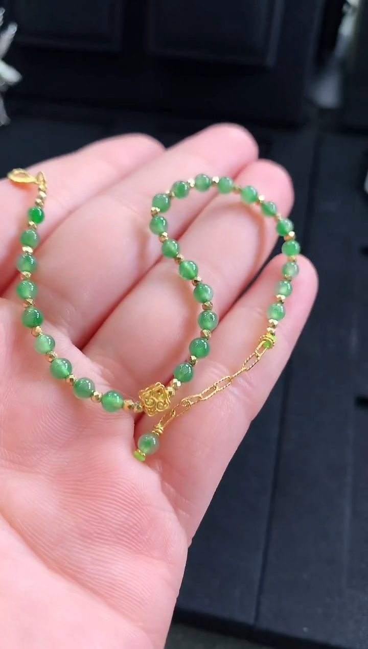 【闪购商品】翡翠手链18K金镶嵌手链