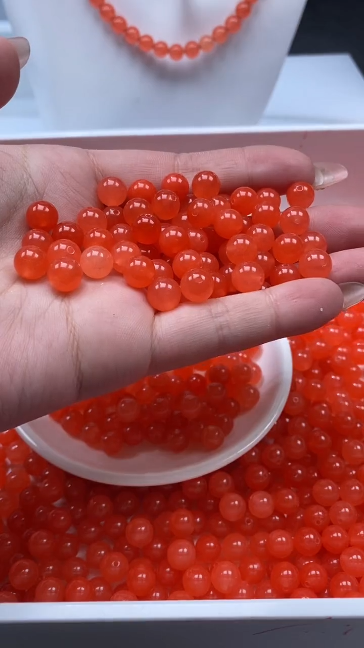 未镶嵌颈饰玛瑙/玉髓W639冰柿子红色8mm*25颗