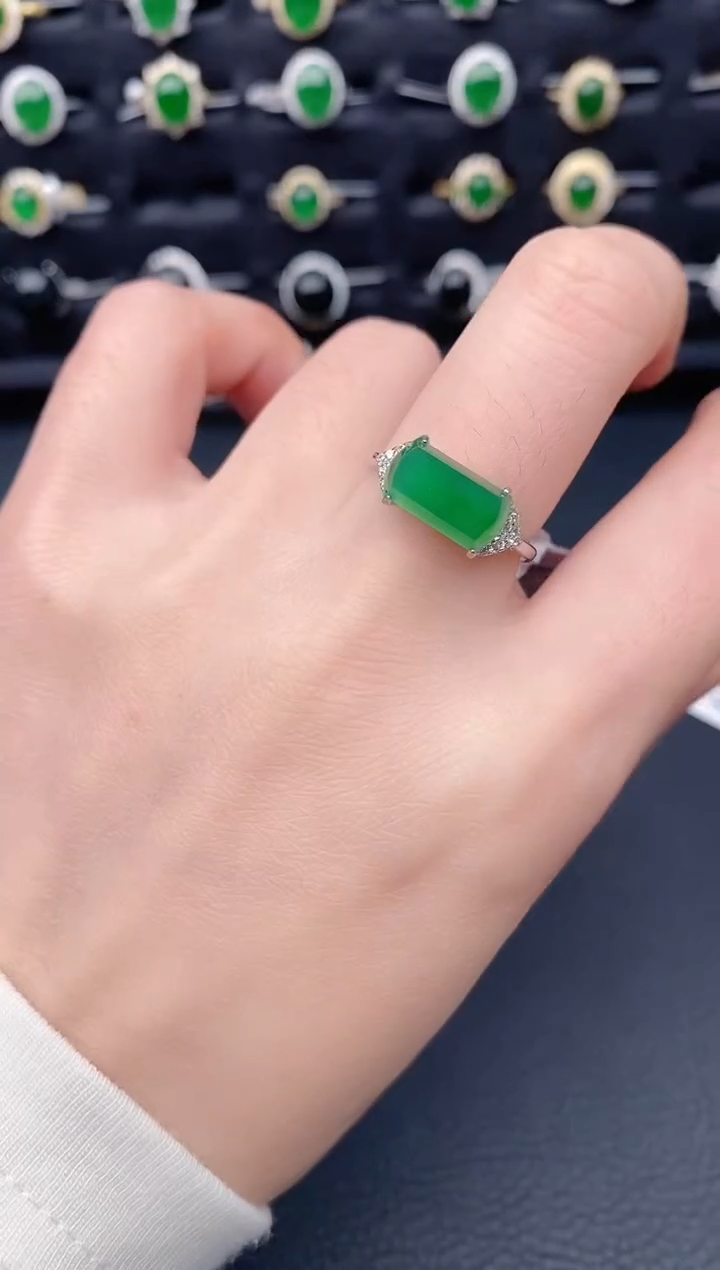 银S925镶嵌戒指翡翠天然a货翡翠62