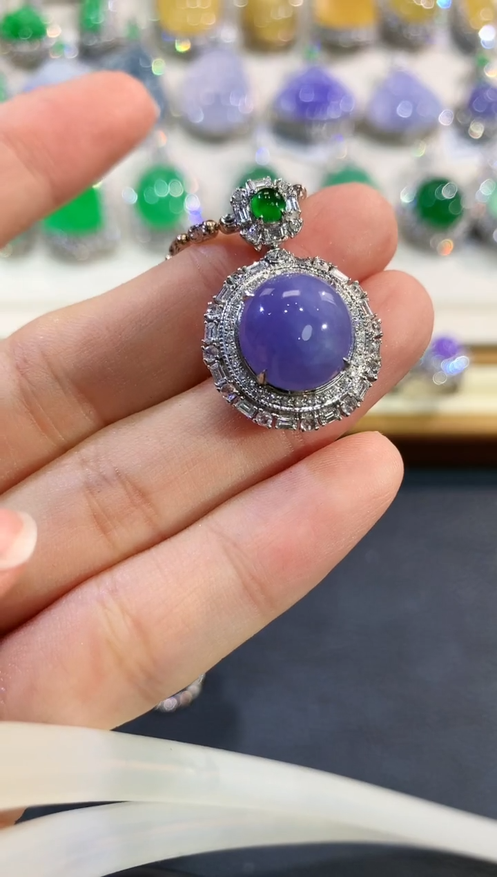 【闪购商品】翡翠吊坠(不含链)18K金镶嵌e37 紫货有色差