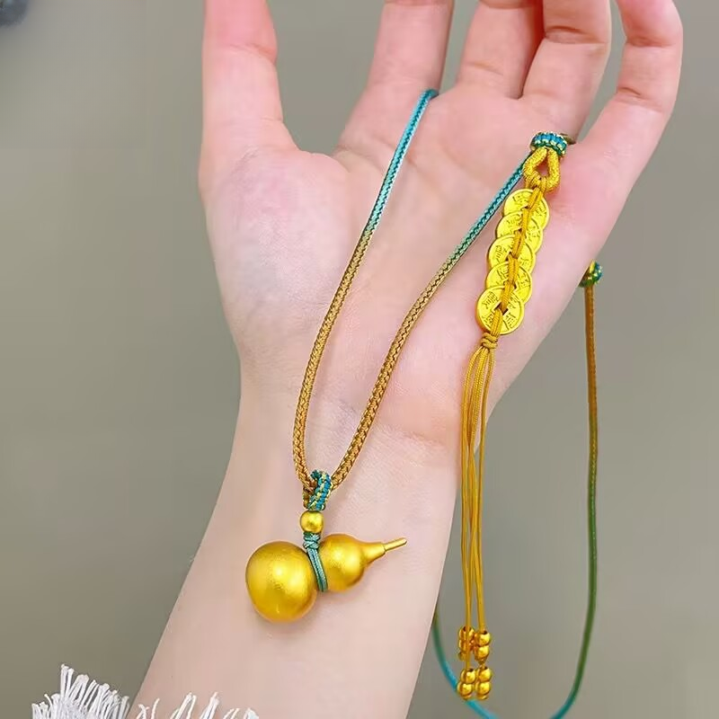 铜合金吊坠 古法素面长葫芦吊坠项链实心福禄流苏毛衣链国风