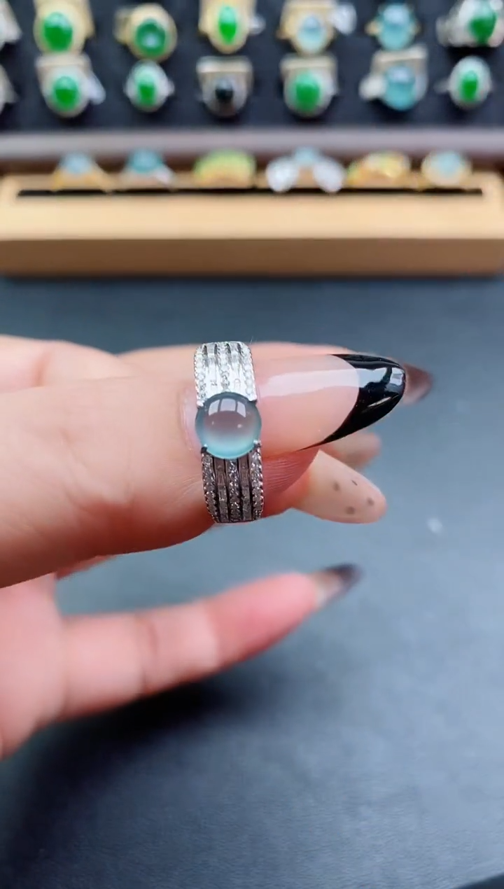 银S925镶嵌戒指翡翠1