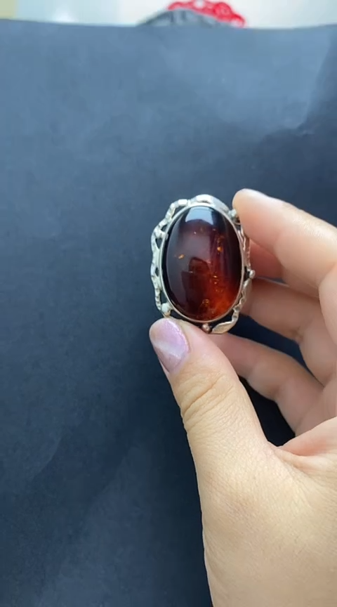 银S925镶嵌琥珀裸石琥珀戒指