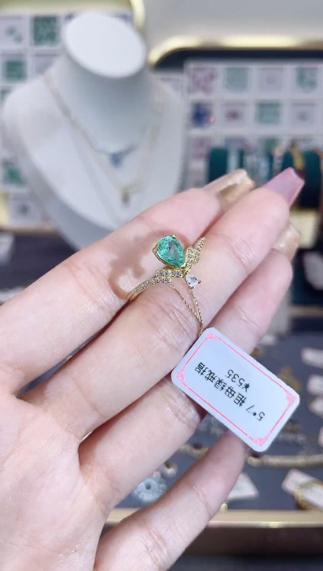 祖母绿戒指银S925镶嵌天然宝石