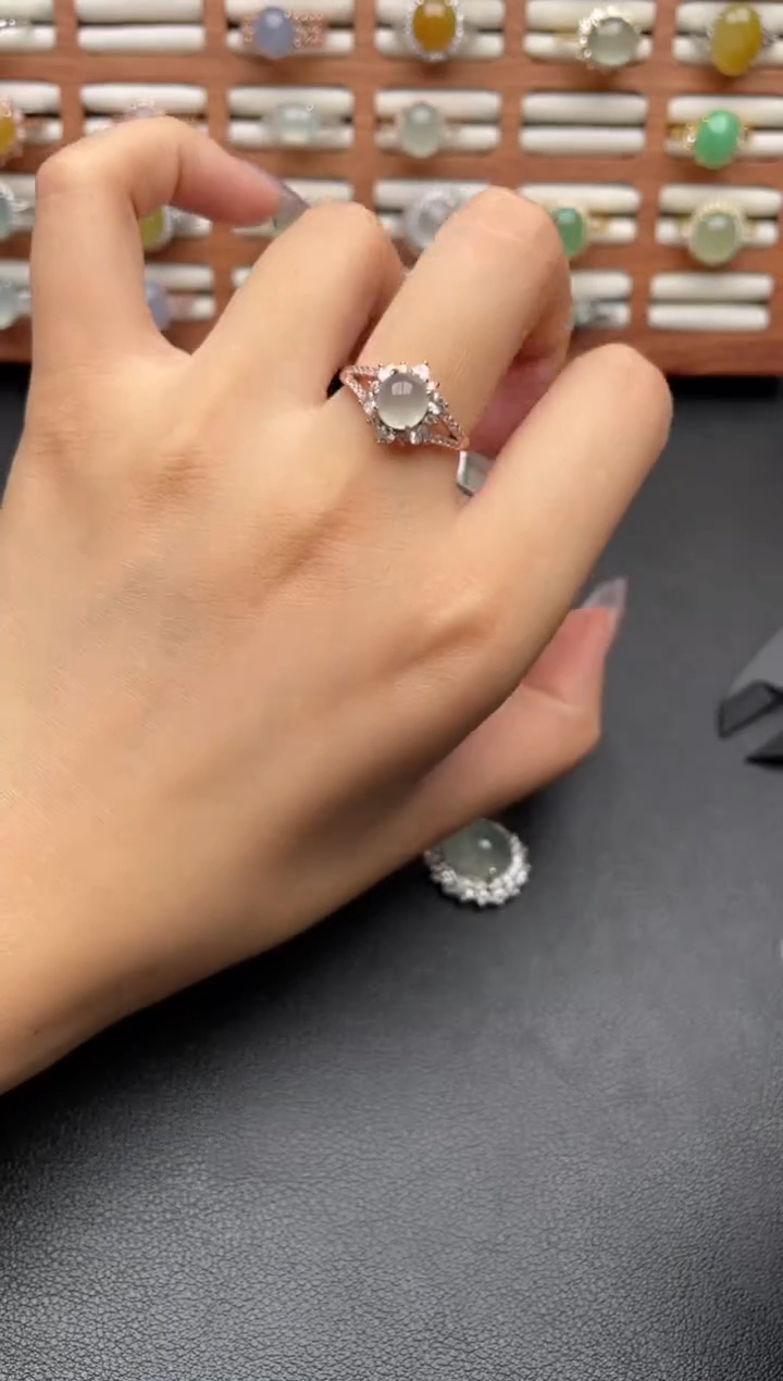 翡翠戒指银S925镶嵌一物一证一礼盒